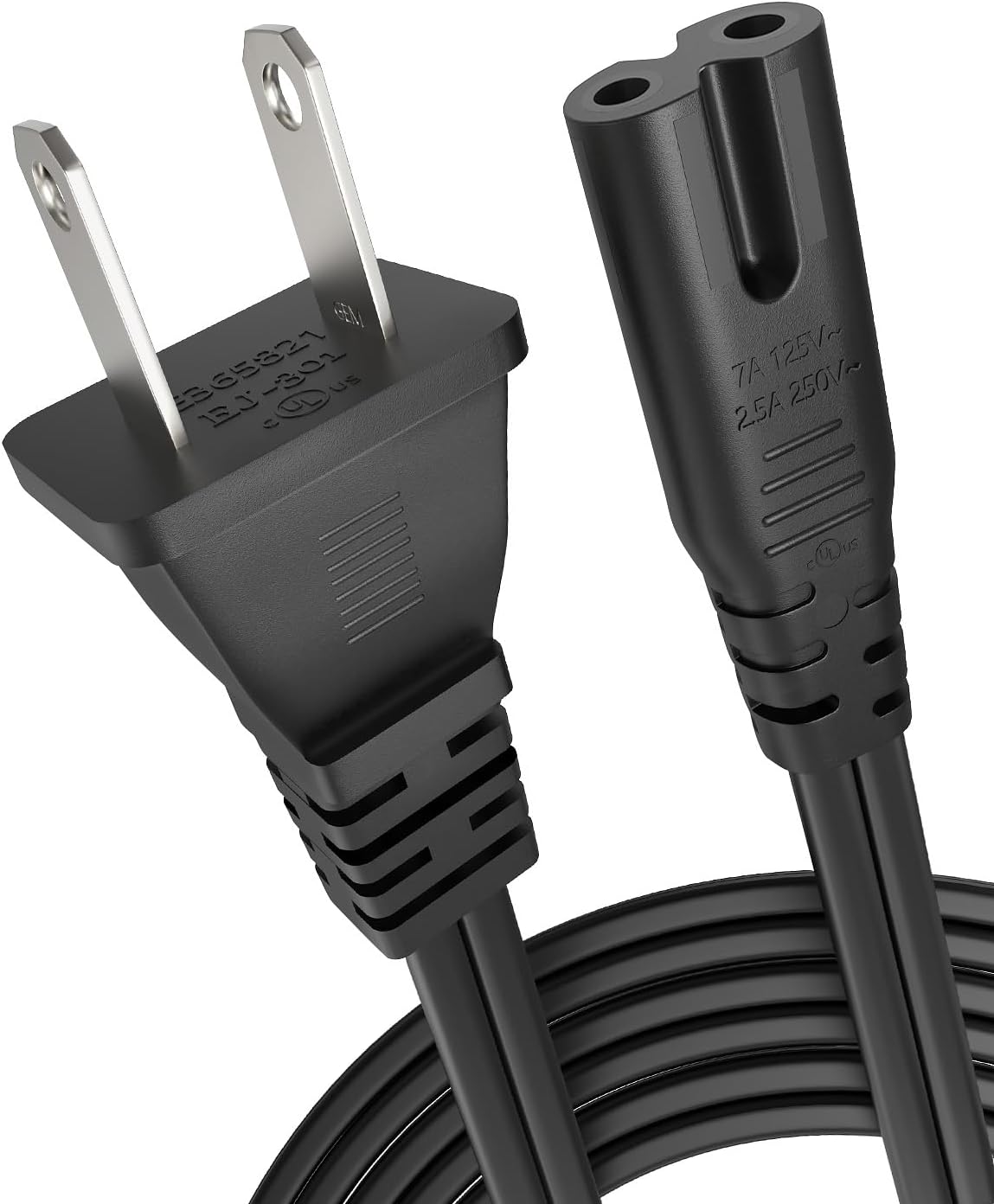 Photo 1 of  [UL Listed] 6ft 18AWG 7A 125V AC Power Cord 2 Prong Cable Non Polarized (NEMA 1-15P to IEC-320-C7) 