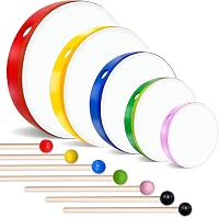 OLUTACOT 5pcs Kids Hand Drums Set with Sticks - 12" 10" 8" 6" 4" Wood Frame Multicolor Percussion Instruments for Kids Adults Beginners Parties