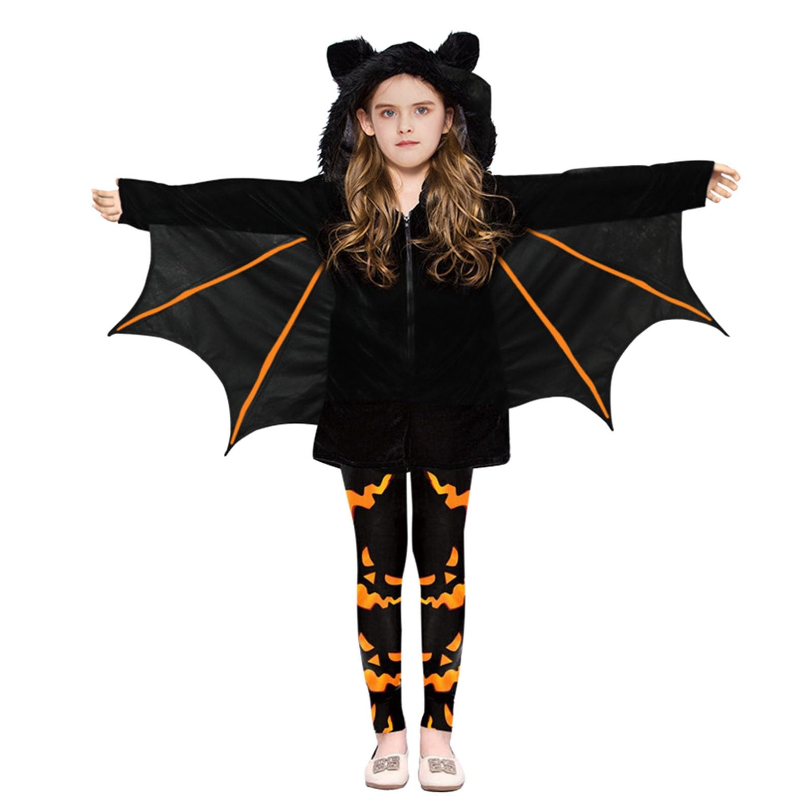 Scary Halloween Costumes Kids Halloween Medieval Cosplay Outfit Witch Bat Skeleton Theme Dress Up Party Costume For Children (Black, 8-9 Years)