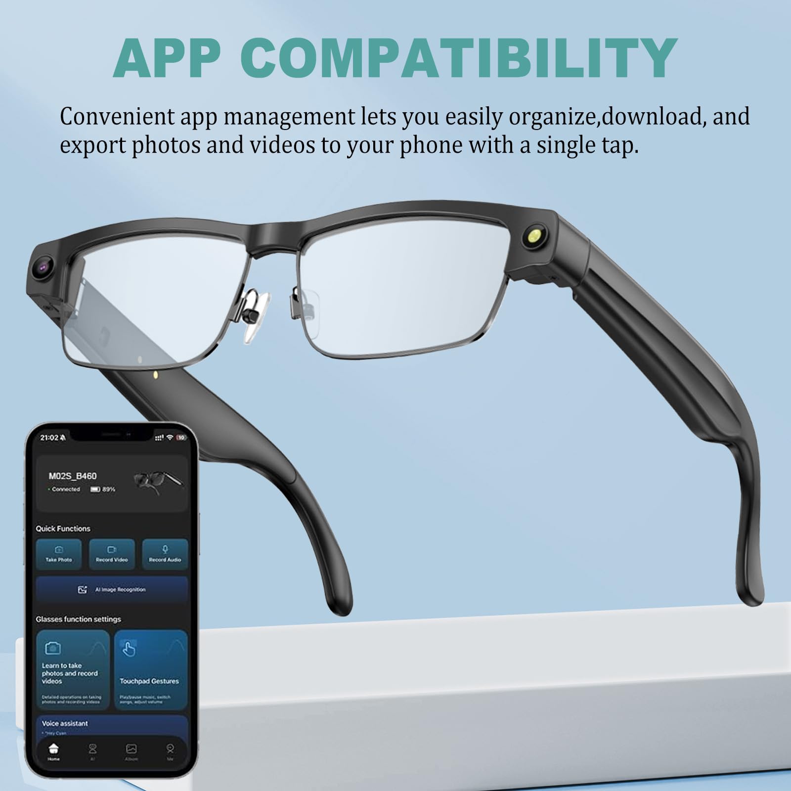 Lunettes AI Smart Camera, 4K 800 W Lunette Camera HD avec Assistant IA pour Traduction en Temps Réel, Traduction Simultanée Identification d'objet GPT lentilles photochromiques, Lunettes Connectées
