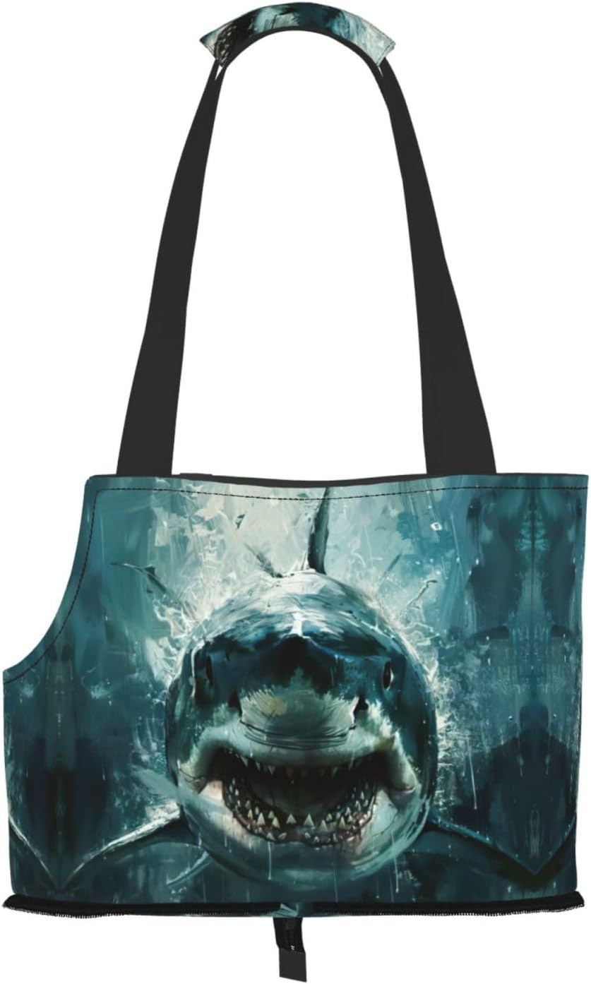 Shark Cum Print Portable Foldable Shoulder Bag for Travel,with Collar Hook and Handle Pad,Cute Stylish Design