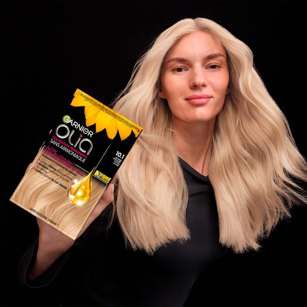 Garnier Coloration Permanente - Sans Ammoniaque - Aux Huiles Naturelles de Fleurs - Marron Glacé (4.15) - Olia : La Coloration Idéale pour Cheveux Sains - Vue détaillée 2