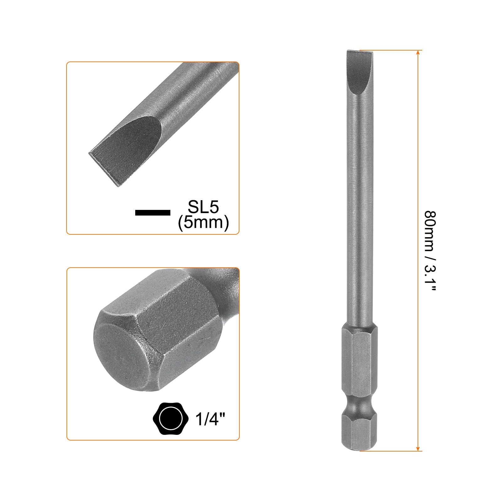 QUARKZMAN 4pcs SL3/SL4/SL5/SL6 Embouts de Tournevis à Fente QUARKZMAN 4pcs SL3/SL4/SL5/SL6 Embouts de Tournevis à Fente