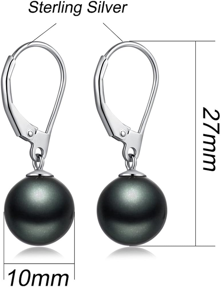 Black Pearl Earrings Sterling Silver Black Pearl Drop Earrings Women Black Dangle Pearl Earrings 10mm Black Faux Pearl Earrings Black Leverback Pearl Earrings Black Pearl Silver Earrings - Image 5