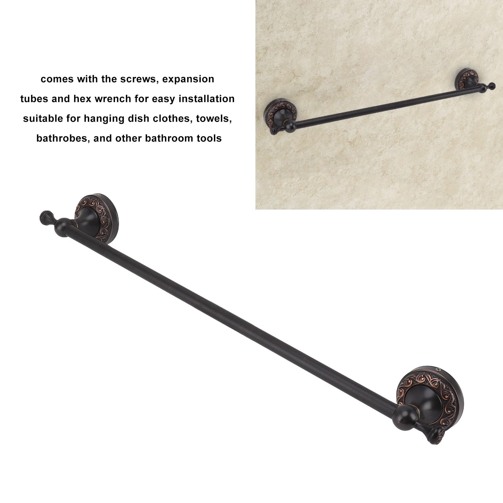 Cyrank Toallero De Mano para Baño, Soporte para Toallero De Baño De Hierro Rústico Montado En La Pared De 19,7 Pulgadas con Tornillos, Llave Hexagonal para Cocina Casera(Negro)