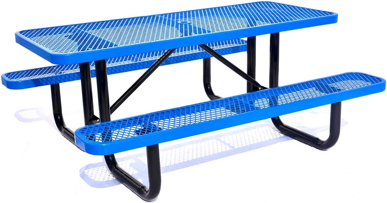 Heavy Duty 6' Rectangular Picnic Table, Expanded Metal,(72" Long) (Blue)