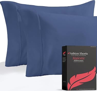 100% Egyptian Cotton King Size Cotton Pillow Cases - Luxury High Thread Count 1000 Series King Pillow Cases Set of 2 Deep Blue, Soft, Cooling, Hotel Pillow Cover - Majestic Collection