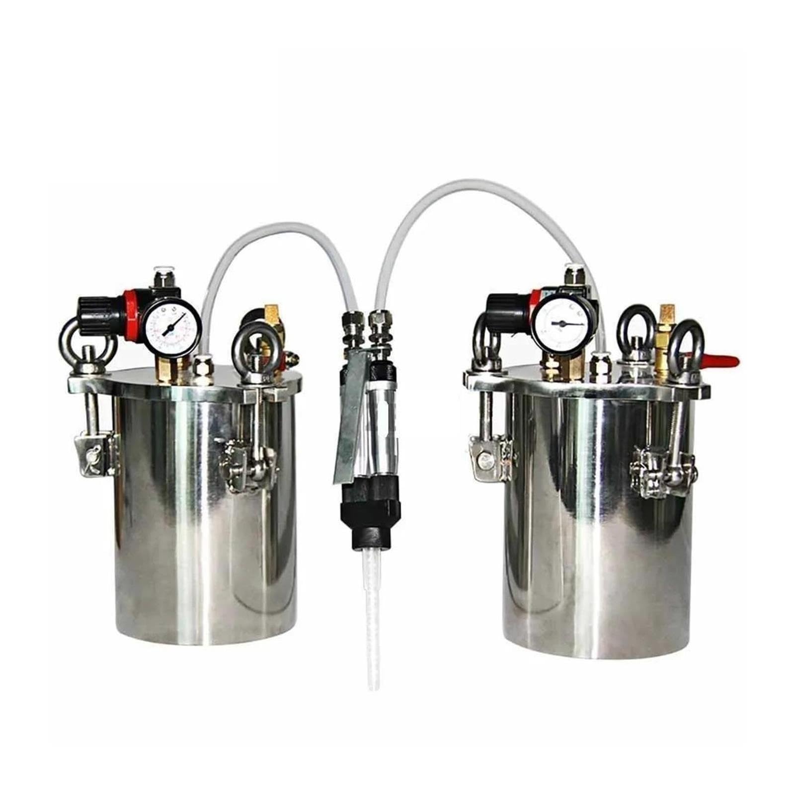 Stainless Steel Pressure Tank with Side Outlet Schleifkleber-Dosierset, 2 Stück 8L-Edelstahltanks + 1 Stück AB-Kleber-Dosierventil