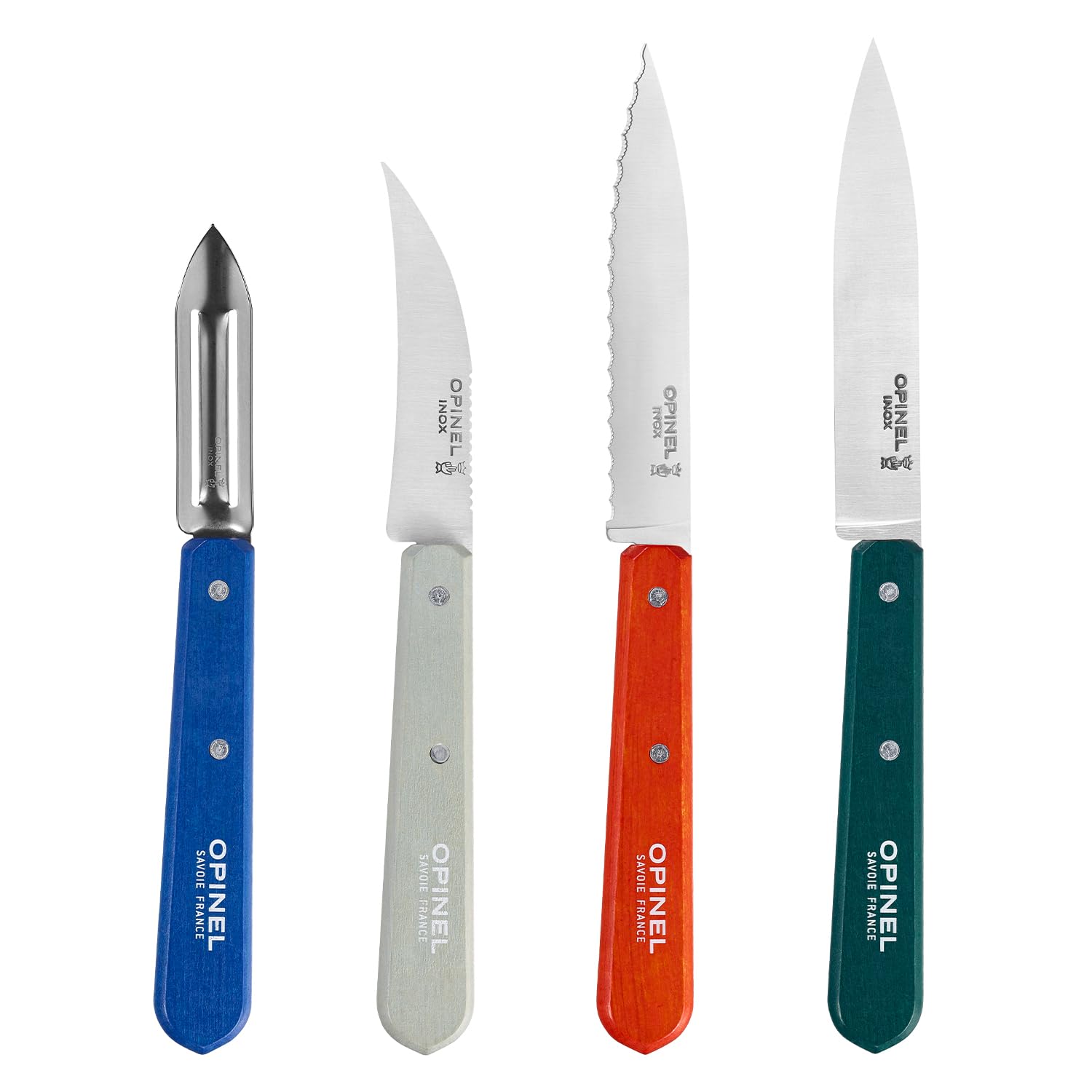 OPINEL Les Essentials - Small Kitchen 4 Piece Knife Set - Paring Serrated Peeler Vegetable Knife Corrosion Resistant
