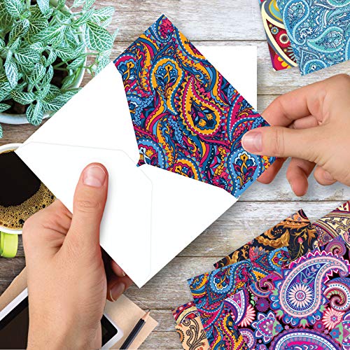 The Best Card Company - 10 Colorful Blank Note Cards With Envelopes (4 X 5.12Inch) - Assorted Boxed Set - Crazy For Paisley M6570Ocb #TOP5