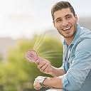 Verilux® Mini Portable Hand Fan, 4-Speed USB Rechargeable, Mirror, Pink gallery image