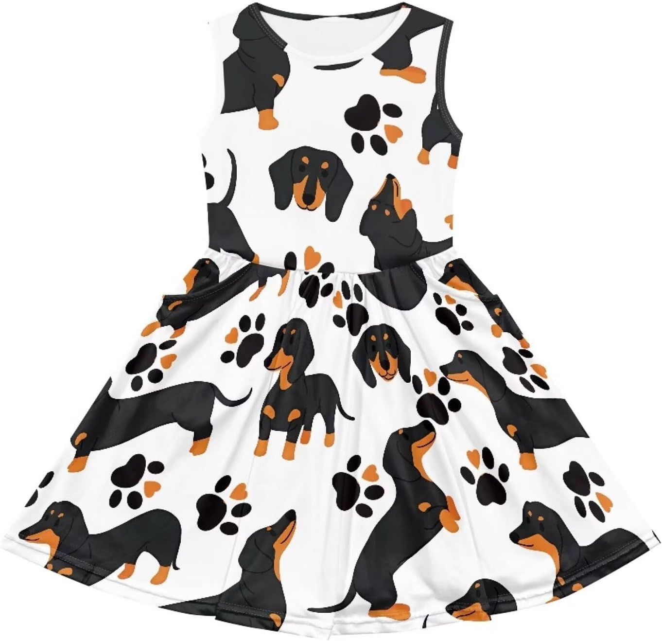 High Waisted Loose Fit A Line Sundress for Girls Crewneck Flared Swing Cute Dress with Pocket