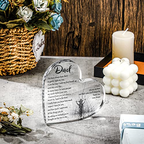 Image of Yookeer Dad Appreciation Gift Acrylic Plaque from Son Daughter, Heart | Blessed Wish Papa Birthday Table Centerpiece, for Father 50th 60th 70th 80th Birthday, Thanksgiving Christmas Decor