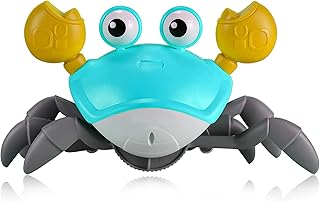 Crawling Crab Baby Toy, Crab Toy with Music and Led Light up, Crab Toy for Dogs Interactive Moving Toys with Sensor Obstacle Avoidance Function, Build in Rechargeable Battery (Green)