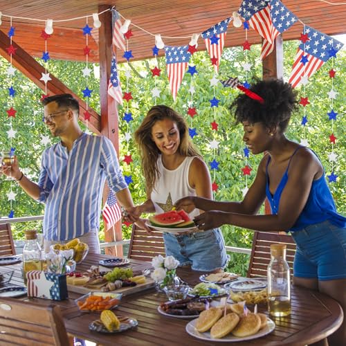 Image of Patriotic Glitter Star Garland Banner Streamers - 2.76 Inch 52 FT 4 Strands Paper - Red White and Blue Hanging Decorations for American 4th of July, USA Independence Day, Memorial Day, Labor Day