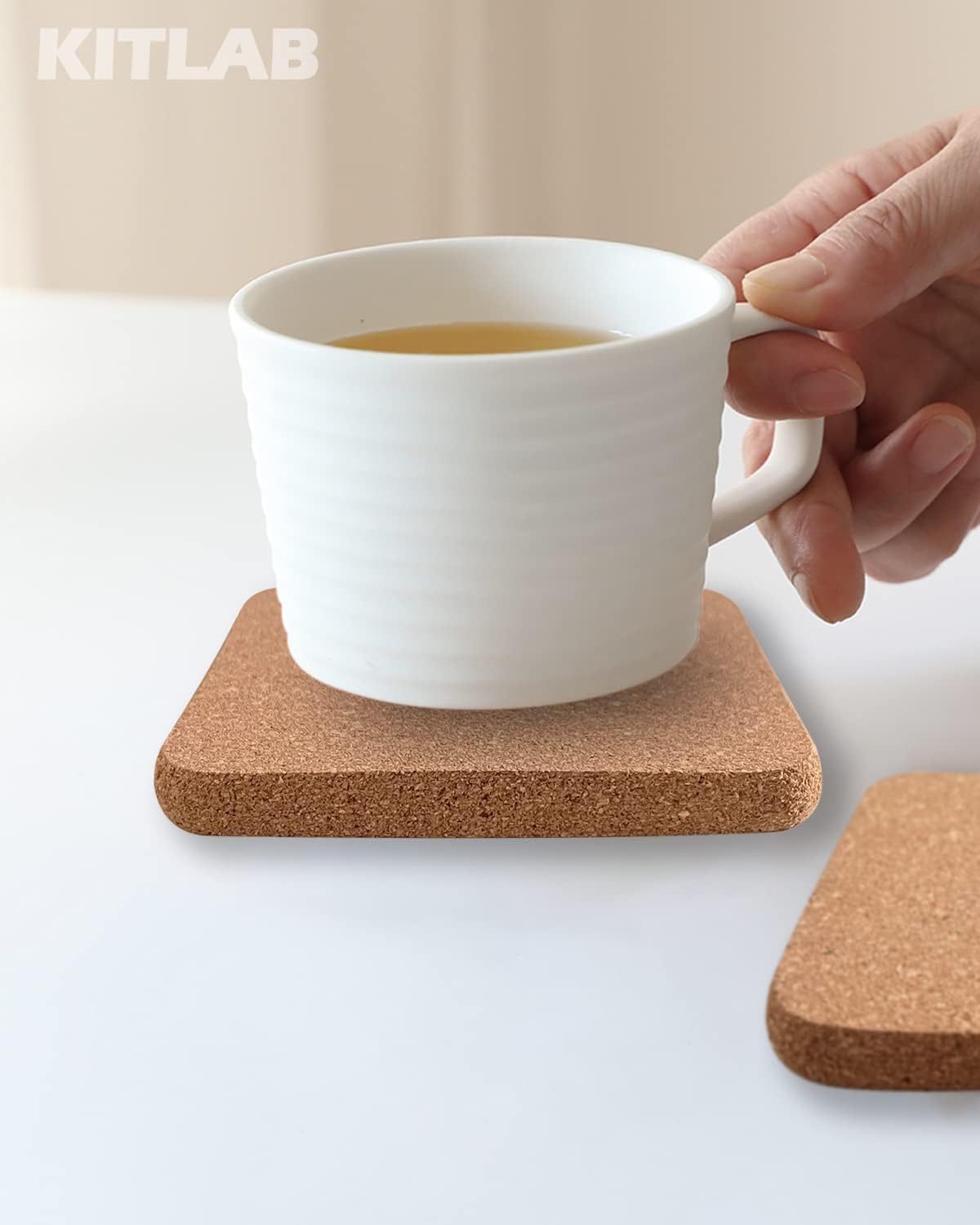 Cork Coasters for Drinks, 8 Pcs Square, 4 x 4 Inches