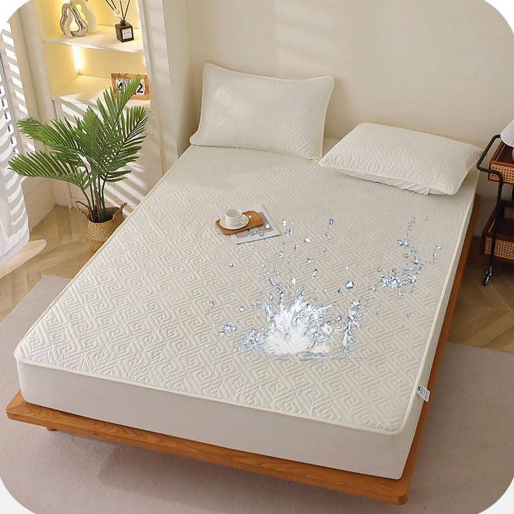 Coprimaterasso Impermeabile Matrimoniale, Lenzuolo con Angoli Elasticizzati e Tasca Profonda, Copertura Completa, Tessuto Traspirante e Morbido per la Protezione del Letto (Kaki, 120 * 200 c