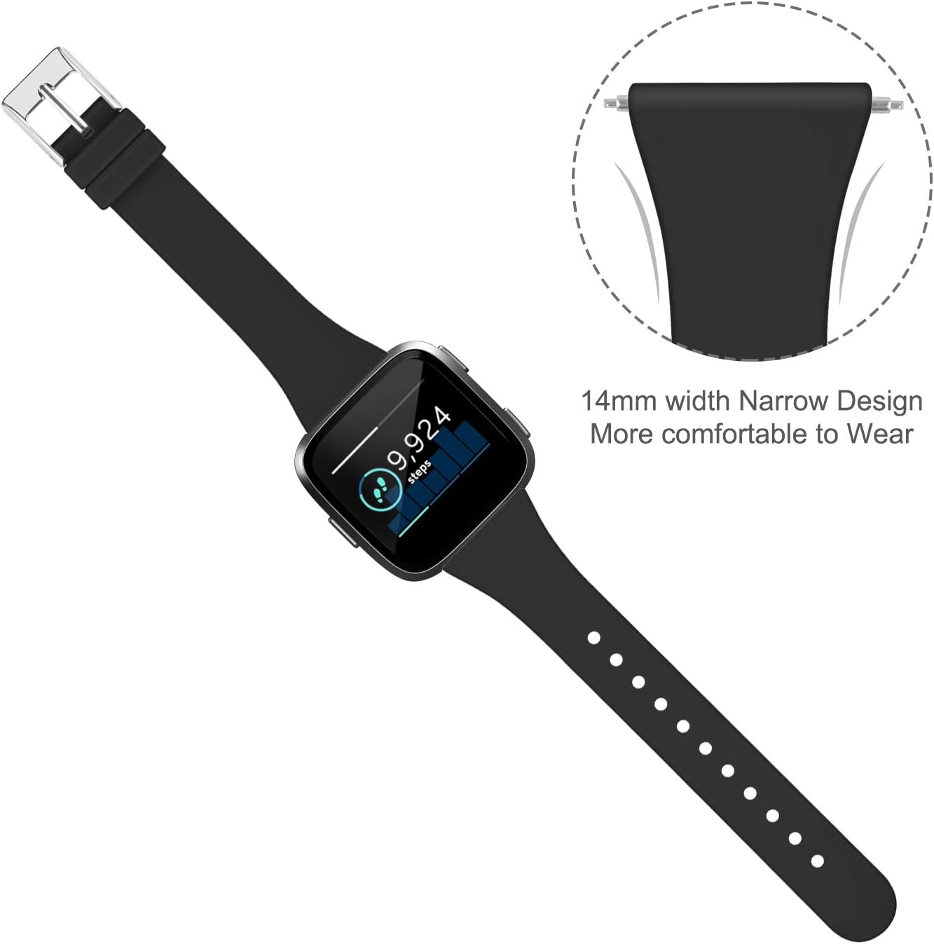 Tobfit Pack 3 Slim Bands Compatible with Fitbit Versa 2 Bands/Fitbit Versa/Fitbit Versa Lite/SE, Silicone Replacement Smartwatch Wristband for Women Men, Small, Black/Navy Blue/Wine Red