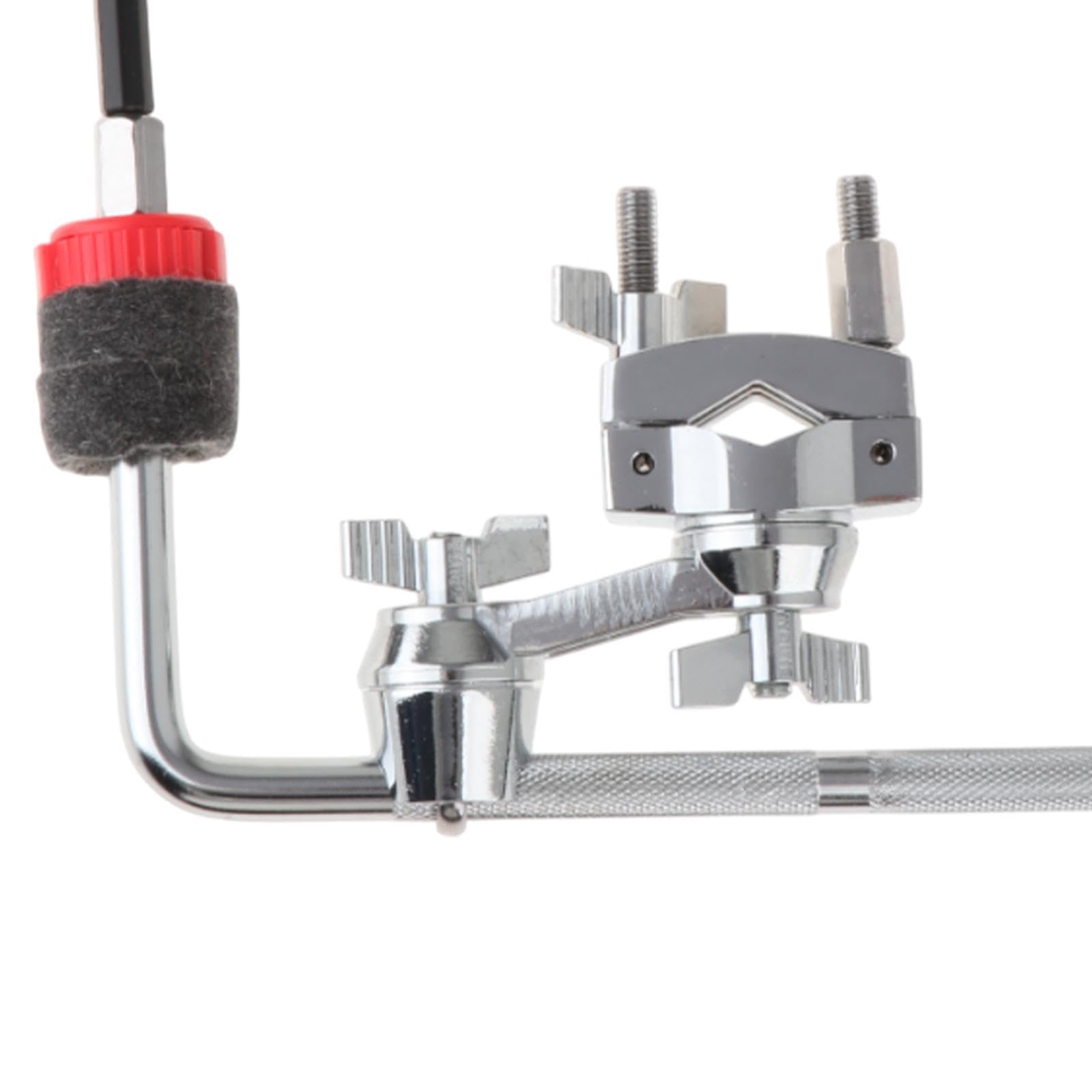 Jojomis Abrazadera de extensión de tambor con soporte de brazo de platillo, soporte de metal para platillos de tambor para instrumentos de percusión, brazo de platillo ajustable para cencerros