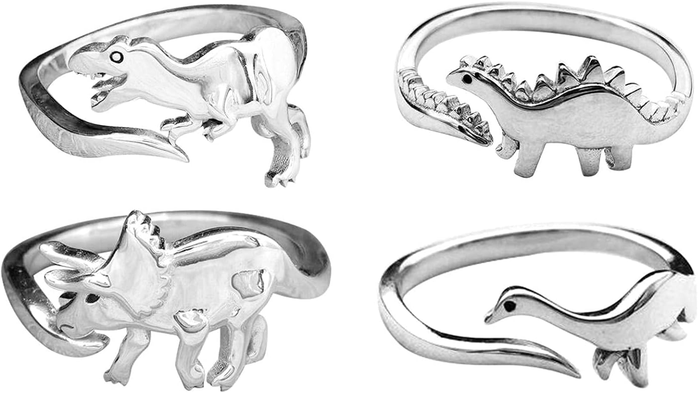 INENIMARTJ Dinosaur Rings, Cute Stegosaurus Tyrannosaurus And Triceratops Adjustable Rings Jurassic Era Dinosaur Ring for Men Women (C)