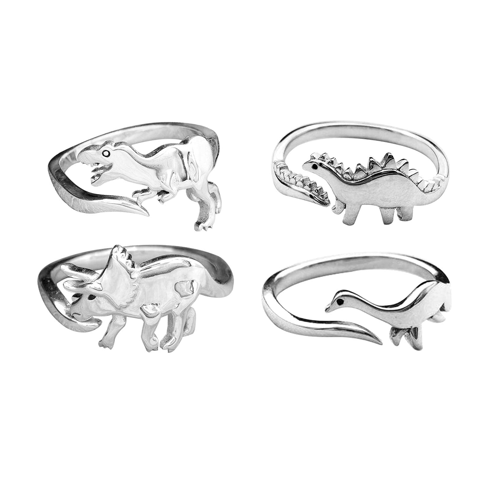 Anillos de dinosaurio, lindo estegosaurio tiranosaurio y triceratops anillos ajustables de la era jurásica anillo de dinosaurio para hombres y mujeres (C), Metal, Cristal
