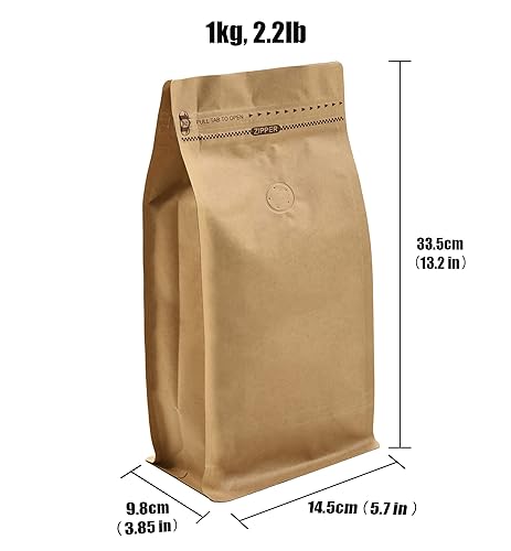 Miniatura 2 de 50 bolsas de café de papel kraft de 2.2 lbsbolsa inferior plana con válvula de liberación de aire y cremallera lateral reutilizable. (50 piezas, 2.2