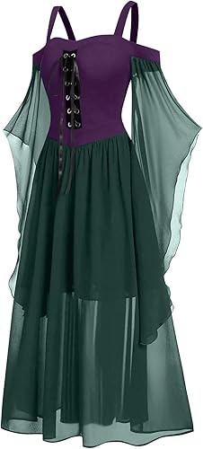 Miniatura 2 de OIOLOYJM Vestidos góticos negros de Halloween para mujer, vestido de corsé de vampiro, hombros descubiertos, punk, manga de mariposa, disfraces de
