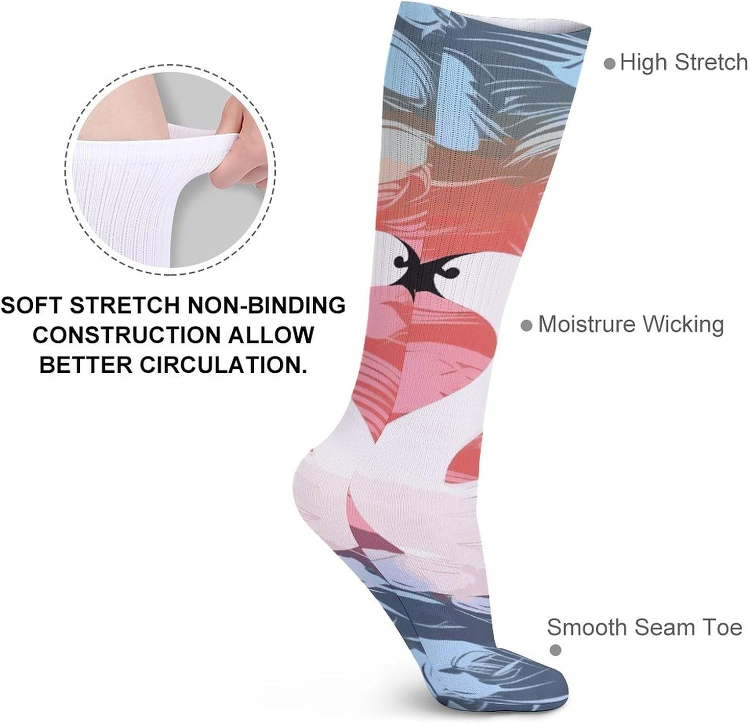Super Value Fashion Large Chemical Fiber Men's And Women's Breathable Love Swan And Heart Shape Printed Stockings 5 Pairs of Super Soft Non-binding Moisture Wicking Christmas Socks 15.7 in
