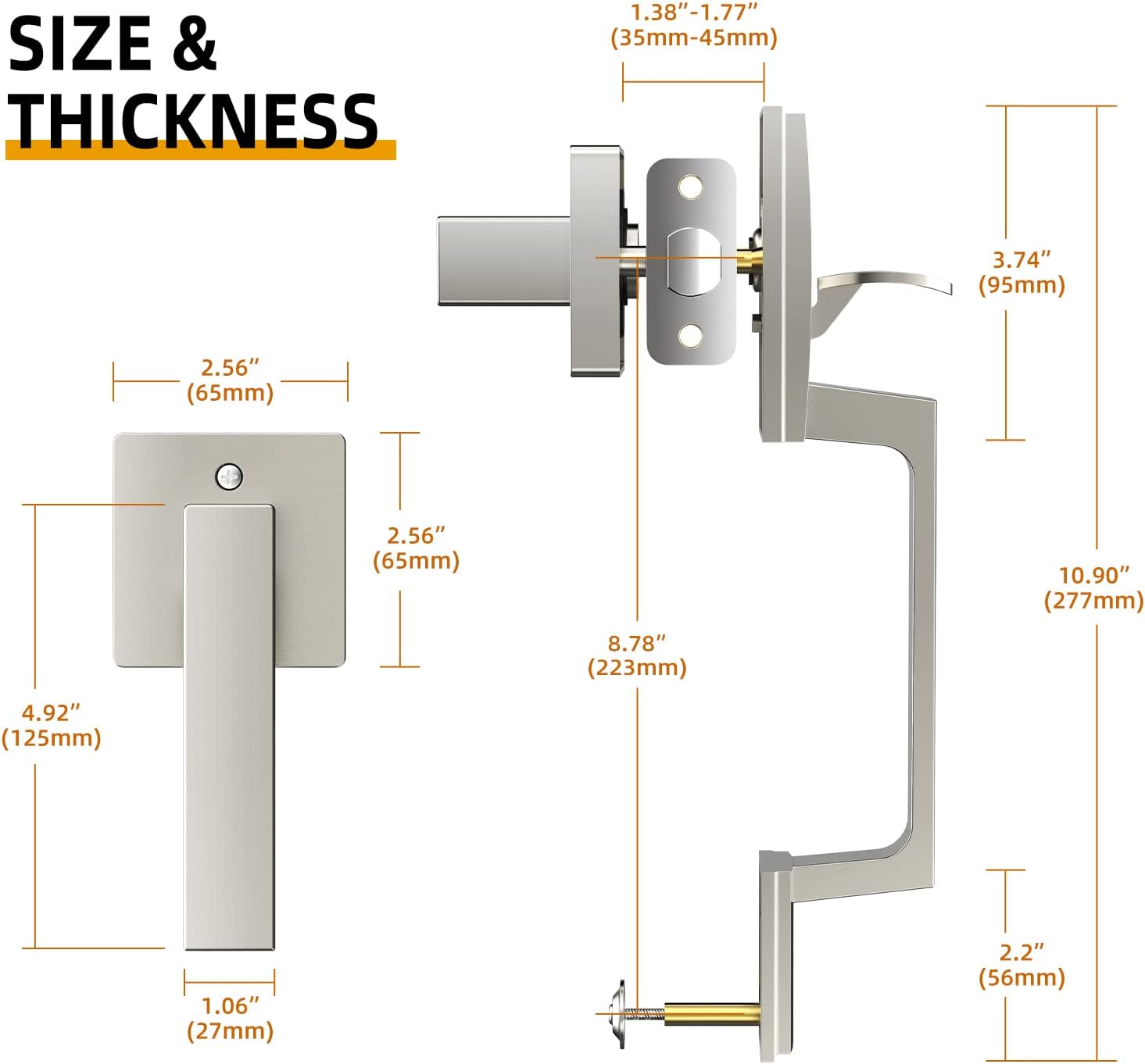 Front Entry Door Handle Set - Left/Right Lower Handles for Interior/Exterior Doors