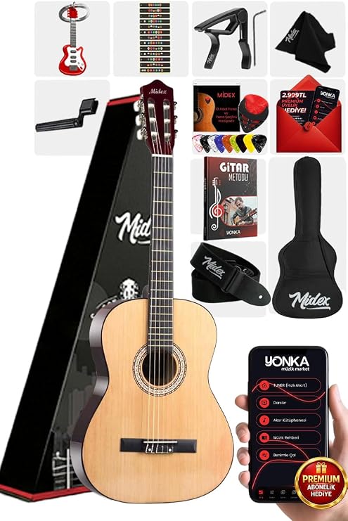 Midex CG-270NT Natural Color Classic Guitar 4/4 Adult Size Full Set with Handle Adjustment