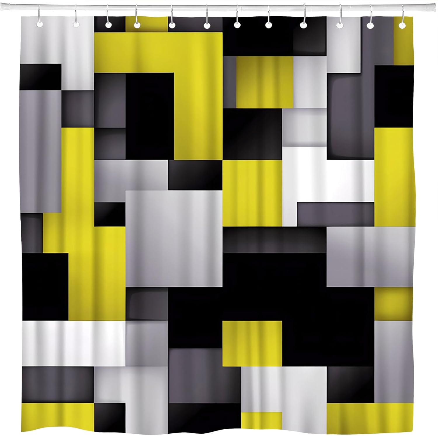 Light Pink Geometric Shower Curtain Grey Black White Geometry 3D Square Abstract Mid Century Modern Checkered Minimalist Contemporary Bathroom Polyester Curtains Set with Hooks 75x70 Inch