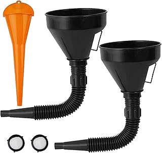Large Car Fuel Funnel for Petrol, Plastic Funnel Set Auto Universal Long Mouth Funnel Portable Gasoline Engine Funnel with Detachable Attachments filter for Motorcycle Car Farm Machine Automotive