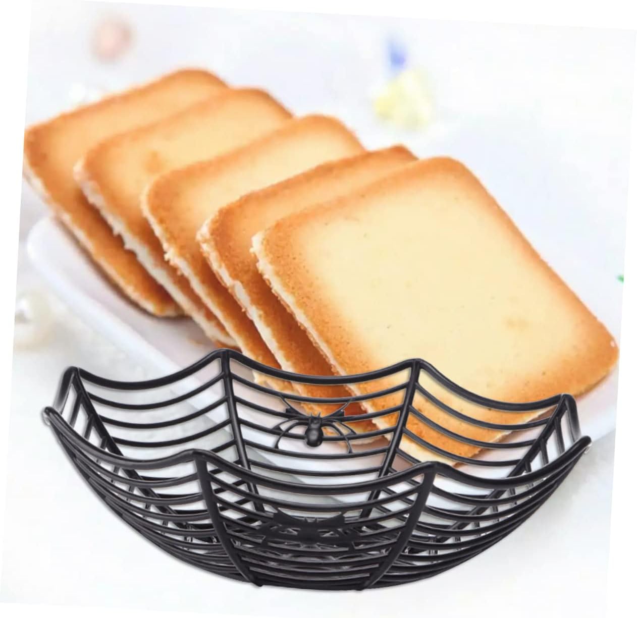 Ciieeo 3Pcs Halloween Candy Bowl Set Spooky Spider Web Basket Fruit Plate Plastic Candy Server Party Decoration 10.6 Inch Black