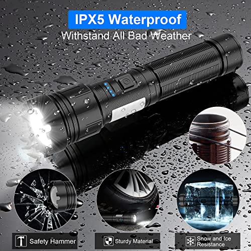 Flashlight High Lumens Rechargeable, 10000 Lumen Led Flashlights Xhp50.2 Usb Super Bright Flash Light, High Powered Handheld Magnetic Flashlights For Emergencies, 7 Modes, Waterproof, Zoomable, 2 Pack #TOP5