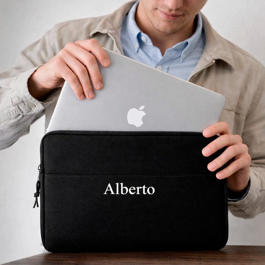 Funda para Portátil Ordenador Personalizada con Nombre o Inicial | 13 15 Pulgadas Personalizado con Nombre (Negro, 15''/15,6'')
