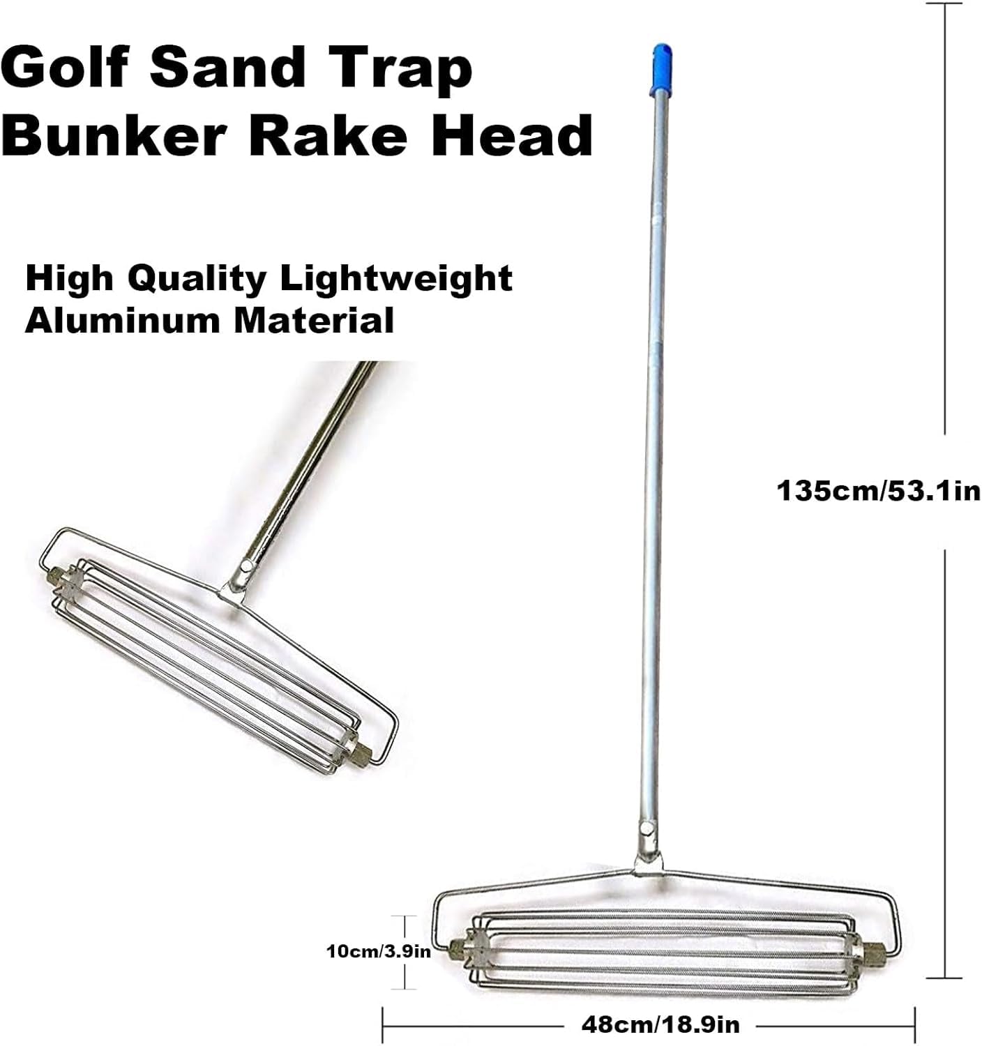Rastrello per sabbia con rullo, in acciaio inox, resistente, per campi da golf, spiaggia, giardino e campi sportivi