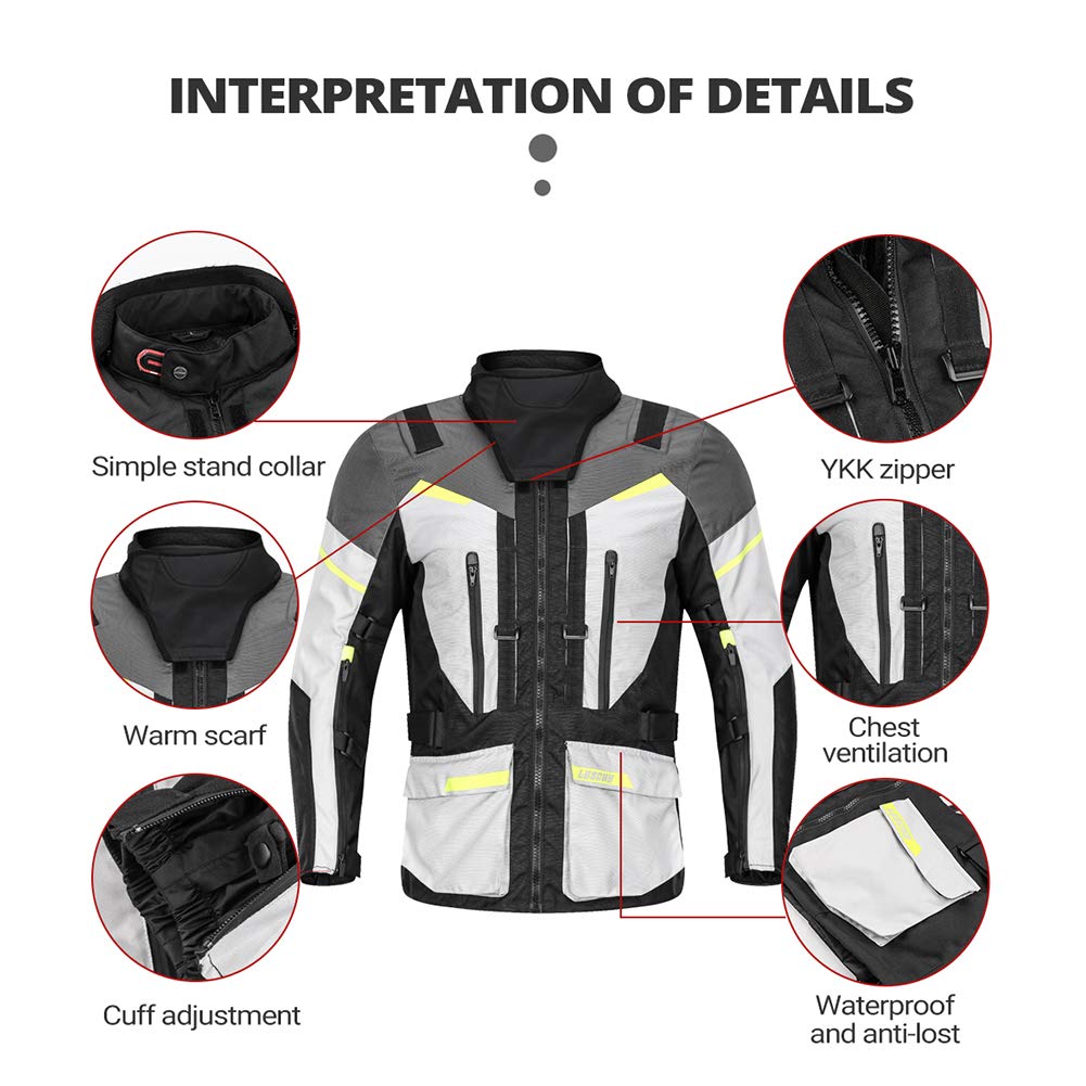 GJXJY Chaqueta de Moto Impermeable y Transpirable Protectores de EVA Extraíbles Forro Térmico Extraíble para Hombre de Toda Estaciòn