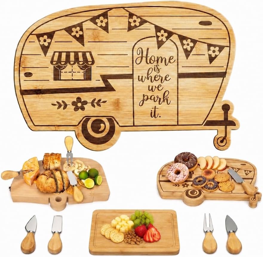 Foldable RV Charcuterie Board Set - Bamboo Cutting Board & Serving Tray