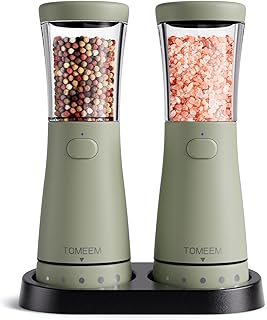 Electric Salt and Pepper Grinder Set with Storage Base, Stainless Steel Rechargeable Salt and Pepper Grinder Set with 4.5 oz Large Capacity, 1.8" Wide Mouth, Adjustable Coarseness, Ideal for Kitchen