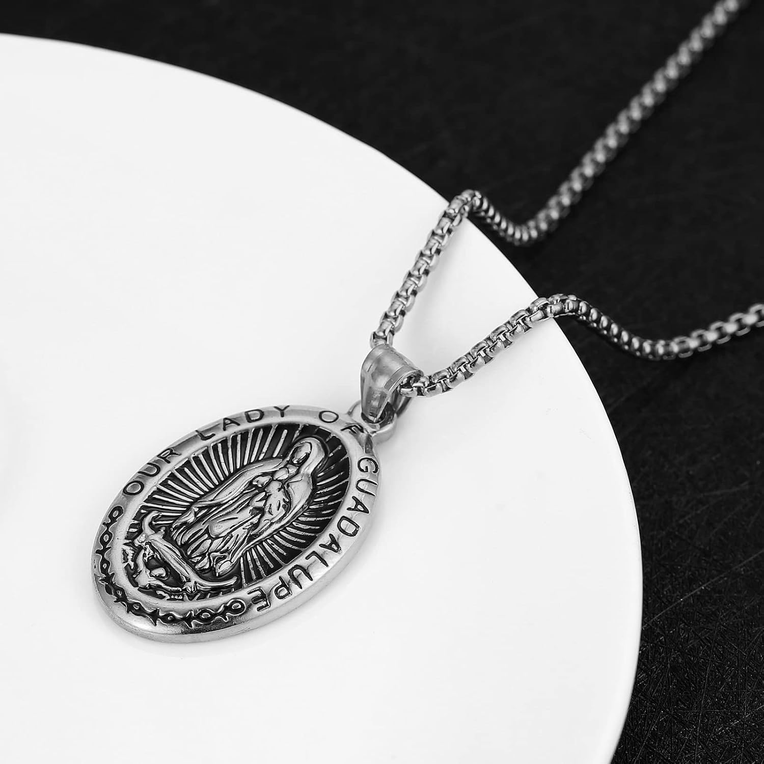 Virgin Mary Necklace,Our Lady of Guadalupe Necklace for Men and W - Reverse Hallmark & Finish