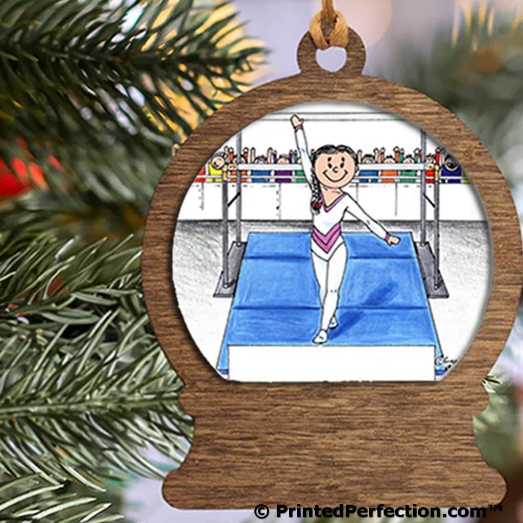 PrintedPerfection.com Personalized Gymnastics - Female Wooden Snow Globe Shaped Christmas Ornament