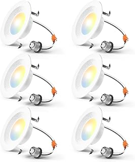 Amico 4 Inch 5CCT LED Recessed Lighting 6 Pack, Dimmable, IC Rated, 8.5W=60W, 650LM Can Lights with Baffle Trim, 2700K/3000K/4000K/5000K/6000K Selectable, Retrofit Installation, ETL & FCC