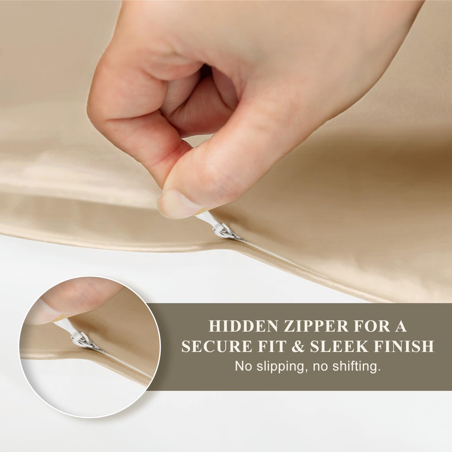 100% Silk Pillowcase for Hair and Skin–Premium Mulberry Silk Pillowcase, 19 Momme, Luxurious Dual-Sided Silk Pillow Cases with Zipper,1pc (Champagne, Queen)