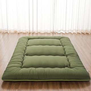 ZELLADORRA Japanese Futon Mattress Twin - Thick Roll-Up Floor Tatami Mat with Washable Cover, Storage Bag for Camping & Guests, Green