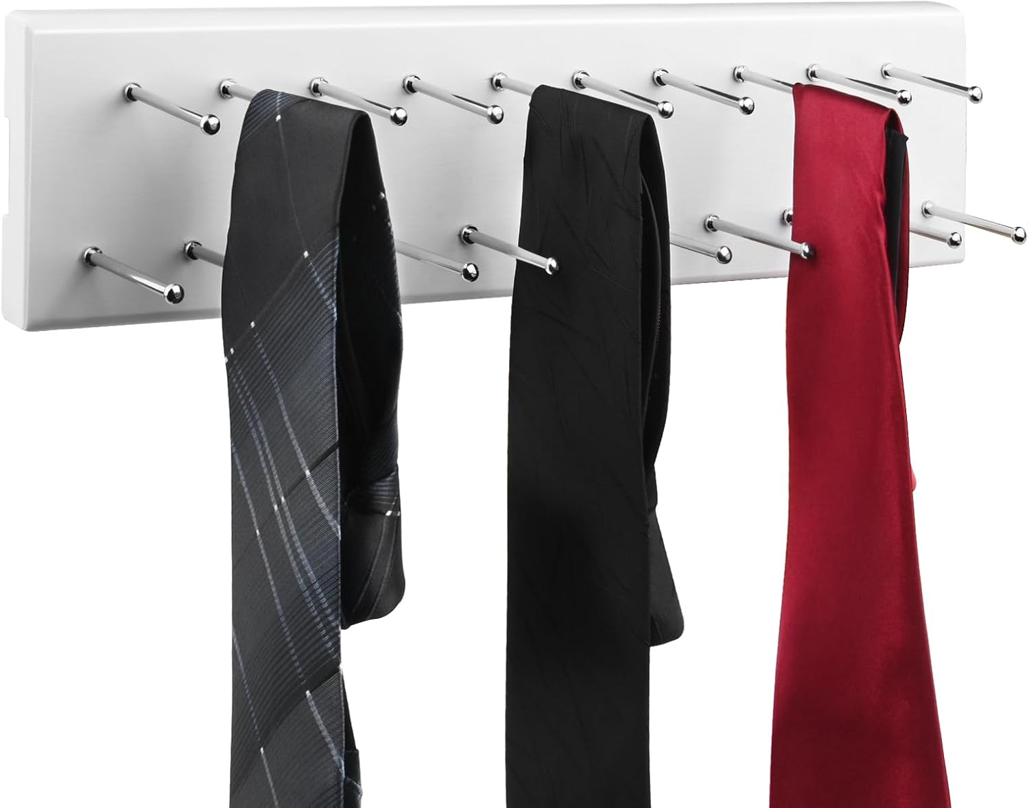 Pull Out Tie Rack for Closet, Wood Sliding Belt Rack with 21 Tie Hanger | Side Mounted Slide Out Tie Rack Belt Hanger Rail Organizer Storage Scarf Holder for Ties Scarves Belts Shawls, White