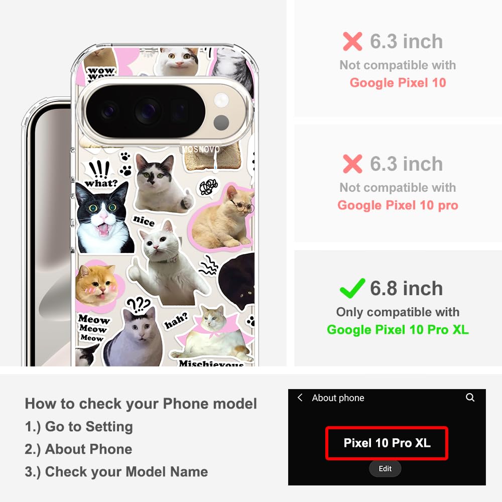 MOSNOVO Case for Google Pixel 10 & Pixel 10 Pro, [Buffertech 6.6ft Military-Grade Drop Protection] [Anti Peel Off Tech] Clear TPU Bumper Phone Case Cover Design - Cute Cherry — view 224