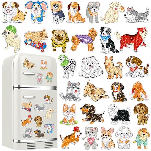 Remuuly 30 Pcs Animal Diamond Painting Magnets Dog Diamond Art