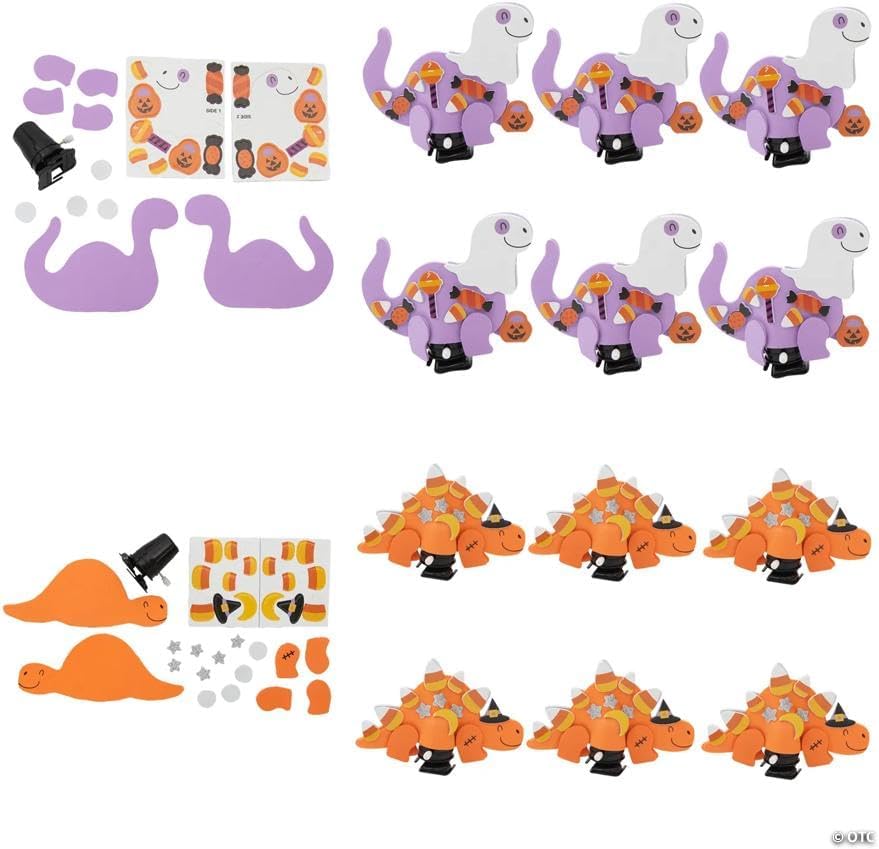 Fun Express 3 1/2" – 4 1/4" Halloween Wind-Up Trick-or-Treat Dinosaur Foam Craft Kit - Makes 12