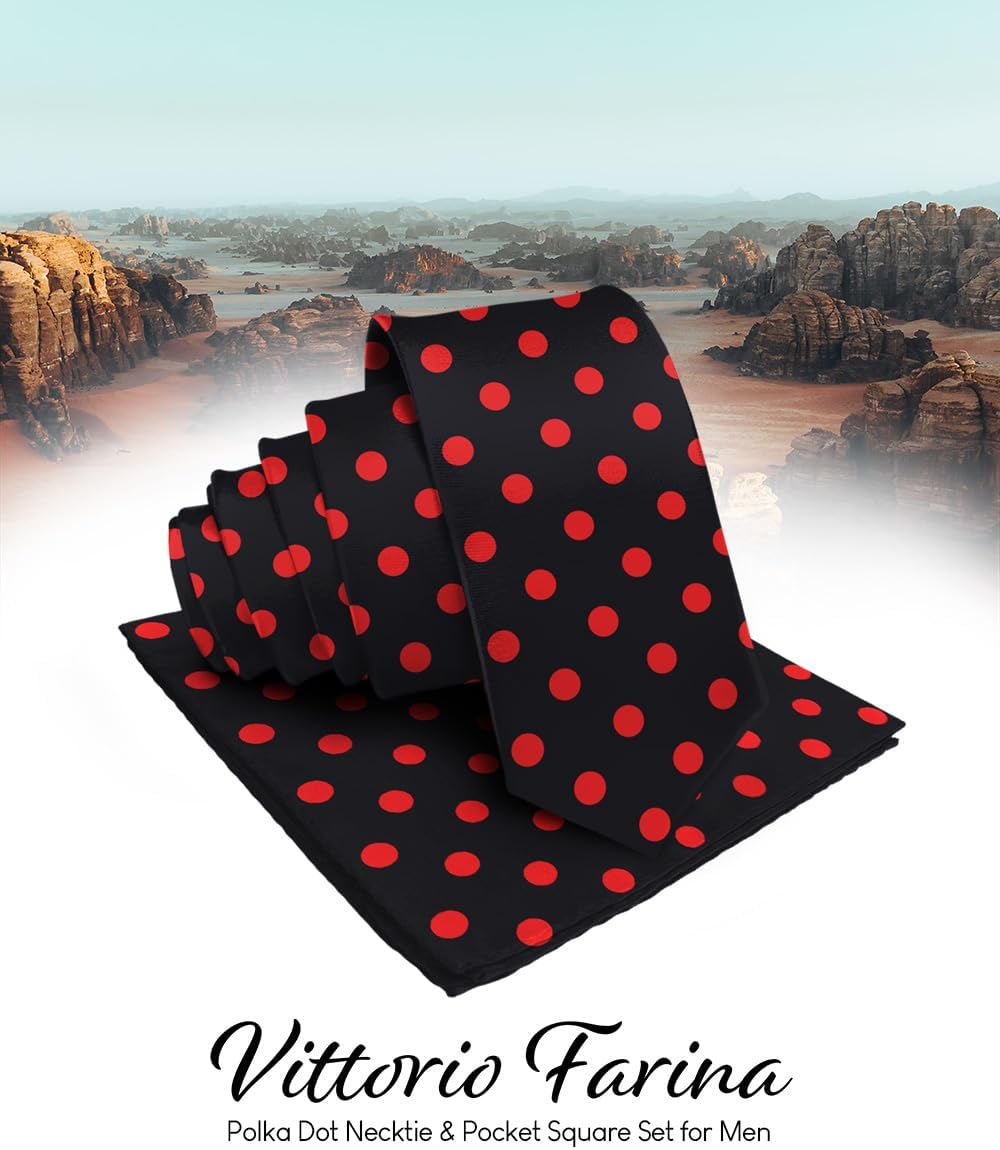 Satin Polka Dot Necktie & Pocket Square Set for Men - Matching Men's Tie Set