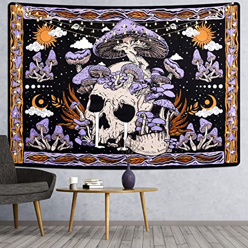 Uspring Mushroom Tapestry Skull Wall Tapestries Skeleton Tapestry Leaves Tapestry Large Purple Tapestry For Bedroom, Tapestry Wall Hanging For Room (51.2 X 59.1 Inches) #TOP3